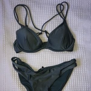 Garage Metallic Blue Bikini & White Top